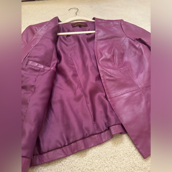 Vintage Hal Rubenstein Sz. L Purple Textured 100% Leather Jacket W/Pockets - Picture 6 of 14